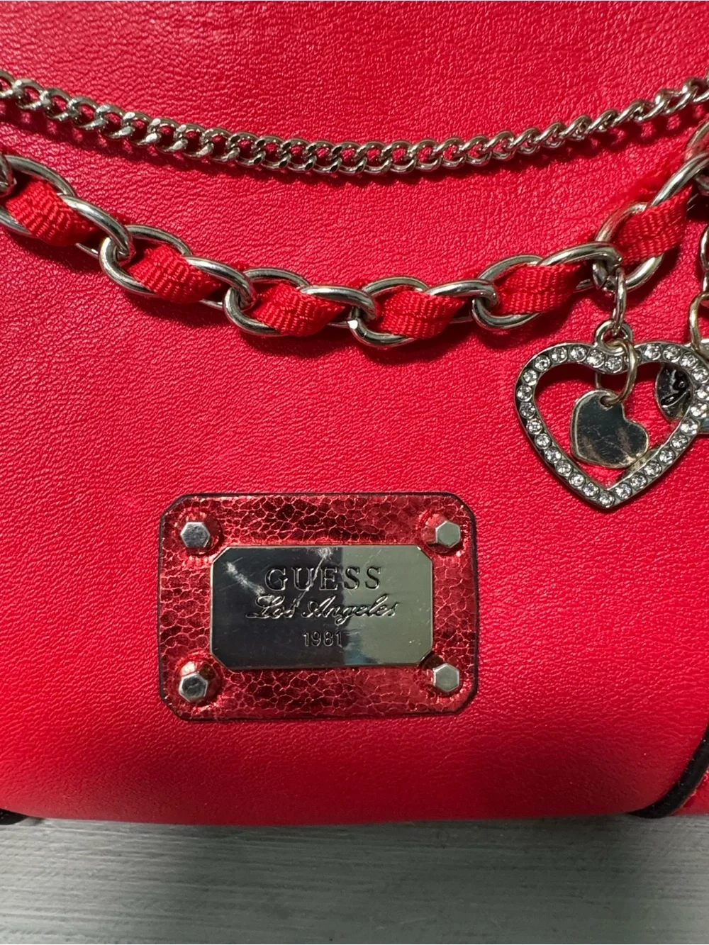 Guess Red Crossbody / Wristlet Bag with Gold Accents with Dust Bag NWT